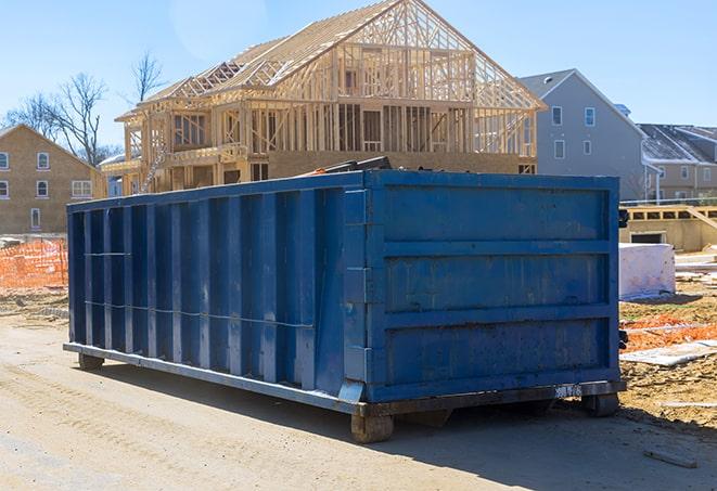 a residential roll-off dumpster parked in a driveway